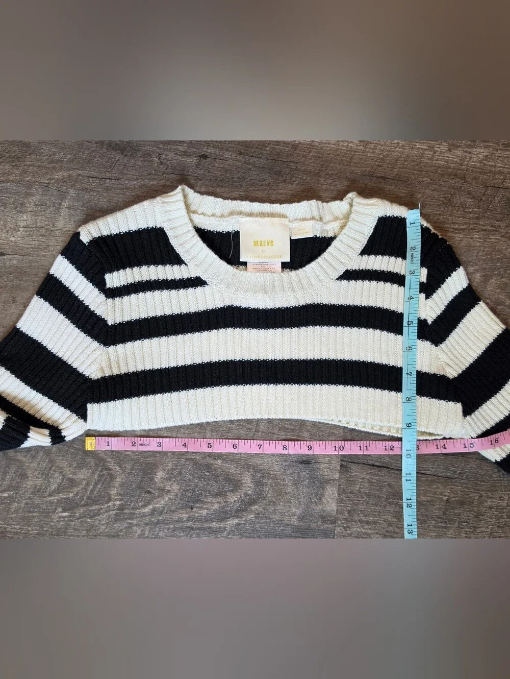 Maeve X Anthro Striped Sweater Shrug Set Womens M Black Cream Ribbed Cotton Blen